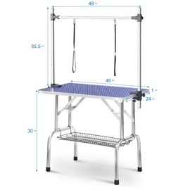 46" Grooming Table for Pet Dog and Cat 330LBS Heavy Duty Foldable Large Pet Grooming Table with Adjustable Arm and Clamps & Noose & Mesh Tray Professional Portable Dog Pet Grooming Table - Blue