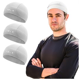 WRELS 3 Pieces Cooling Helmet Liner Skull Cap for Men Women,Sweat Wicking Cycling Running Head Cap Beaine,Breathable Elastic Sports Hat for Outdoors