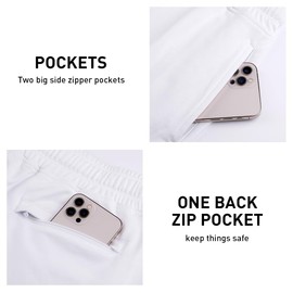 Arjen Kroos Men's Sweat Cotton Shorts 5 Inch Running Shorts with Zipper Pockets,white-ak2218,Large