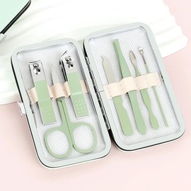 Manicure Set Nail Clipper Set, 7 Pcs Matcha Green Professional Manicure Pedicure Set, Nail Care Kit Beauty Tool, Purse Essentials Travel Nail Kit with Leather Case, Gift for Men and Women