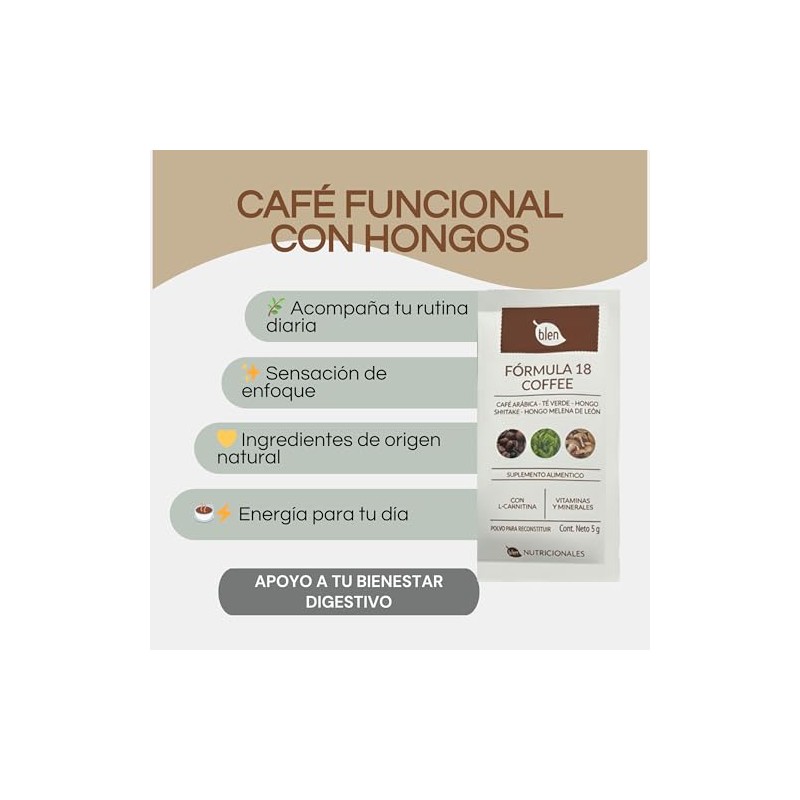 Blen Fórmula 18 Coffee, Suplemento Alimenticio en Polvo, con Café