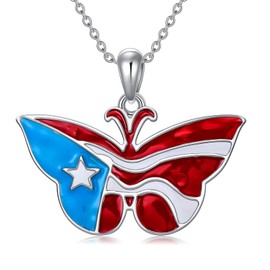 LEECCI Puerto Rico Necklace 925 Sterling Silver Puerto Rico Flag Butterfly Pendant Puerto Rico Jewelry Gifts for Men Women Puerto Ricans