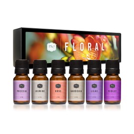 Floral Set of 6 Premium Grade Fragrance Oils - Violet, Jasmine, Rose, Lilac, Freesia, Gardenia - 10ml