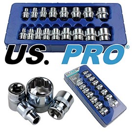 US PRO 3248 17Pc 3/8 Dr 12 Point 8-24mm Flat Sockets Blue