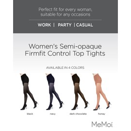 MeMoi Semi-Opaque Tights, Comfortable and Lightweight Control Top Tights, 40 Deneir - Sizes Small to Q2, Navy, Small/Medium
