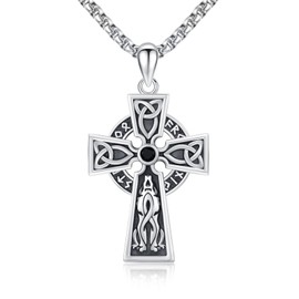 MOPOPOK Viking Cross Necklaces Sterling Silver Viking Wolf Pendant Necklace Celtic Cross Necklace Irish Jewelry Birthday Christmas Gift for Women Man