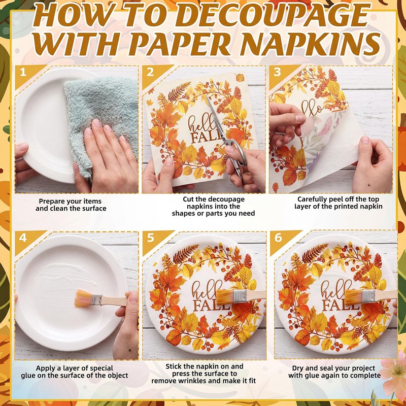 45 Pack Fall Decoupage Napkins 15 Styles for DIY Project