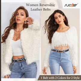 SUOSDEY Women Reversible Leather Belts for Jeans Pants Dresses Ladies Fashion Belts with Gold Buckle, 0.9" Width (Black/Coffee)