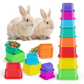 Rabbits Stacking Cups for Guinea Pigs, 8PCS Bunny Stackable Toys, Small Pets Hiding Treats, Multicolored Nesting Snack Cups, Chinchilla Parrot Hedgehogs Enrichment