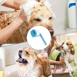 2-in-1 Pet Bath Brush with Soap Dispenser for Dogs - Gentle Grooming and Cleaning, Detangle & Massage while Bathing, Ergonomic Handle for Comfortable Use (Blue)