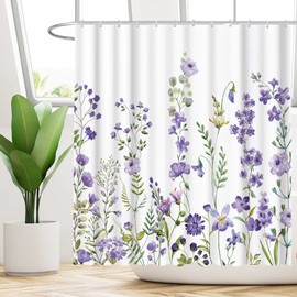 Funnytree Watercolor Purple Floral Shower Curtain for Bathroom Set Spring Lavender Wisteria Blossom Flower Home Bath Bathtub Decor Customizable Durable Fabric Machine Washable with 12 Hooks 72"x72"