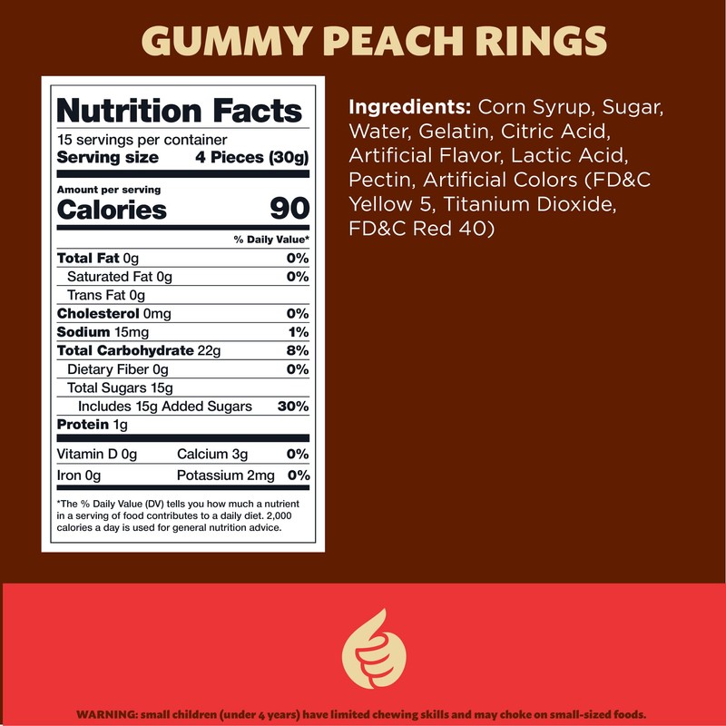 Peach Rings Gummy Candy 1-Pound Bag | Chewy Sweet and