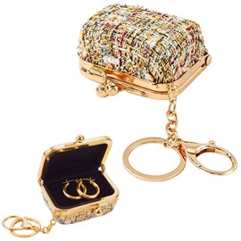 Hikiwin Mini Jewelry Box with Keychain, Travel Jewelry Case with Kiss Lock, Portable Jewelry Storage Organizer Case, Compact Ring Box for Women, Holds Earrings, Rings, Necklace, Khaki, 1 Piece