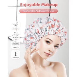 Aquior Shower Caps, Double Layer Waterproof Shower Cap for Women, Reusable Large Shower Cap for all Hair Lengths with EVA Lining, Soft Bath Shower Caps