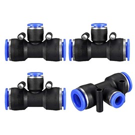 sourcing map Plastic Tee Push to Connect Tube Fittings 15/32" -5/16" od Push Lock Blue(12-8mm) 4pcs