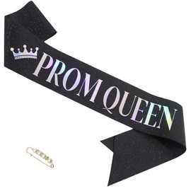 ZHBDPaty Prom King and Prom Queen Sash with Pearl Safety Pin - Graduation Party Accessories (1pcs, Black)