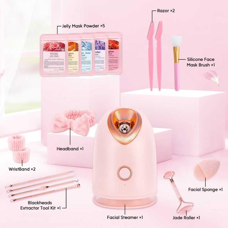 Pjordo Facial Steamer Spa Kit with 17 Skin Care Tools,