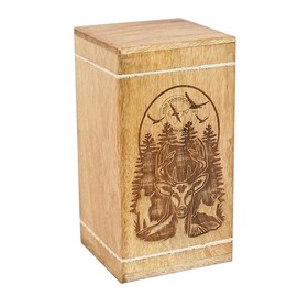 Hind Handicrafts Handcrafted Floral Engraved Wooden Urns for Human Ashes Adult Large - Cremation Urn for Ashes - Burial Urn for Columbarium - Funeral Urn Box (Buck Deer Hunting, 250 LB - Hardwood)