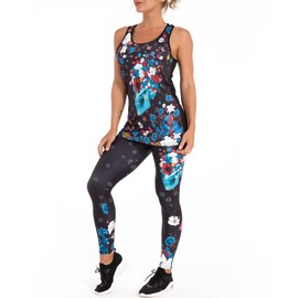 Women 2 Piece Outfits Casual Sweatsuit Skull Printed Tank Tops Yoga Leggings Jogger Set Activewear (Black, XX-Large)
