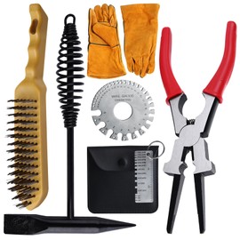 SPEEDWOX 6PCS Welding Slag Removal Tool Sets MIG Welding Pliers Sets Scratch Wire Brush Welding Hammers Slag Removal Tool with Metal Sheet Thickness Gauges Welding Gloves Wire Gauge