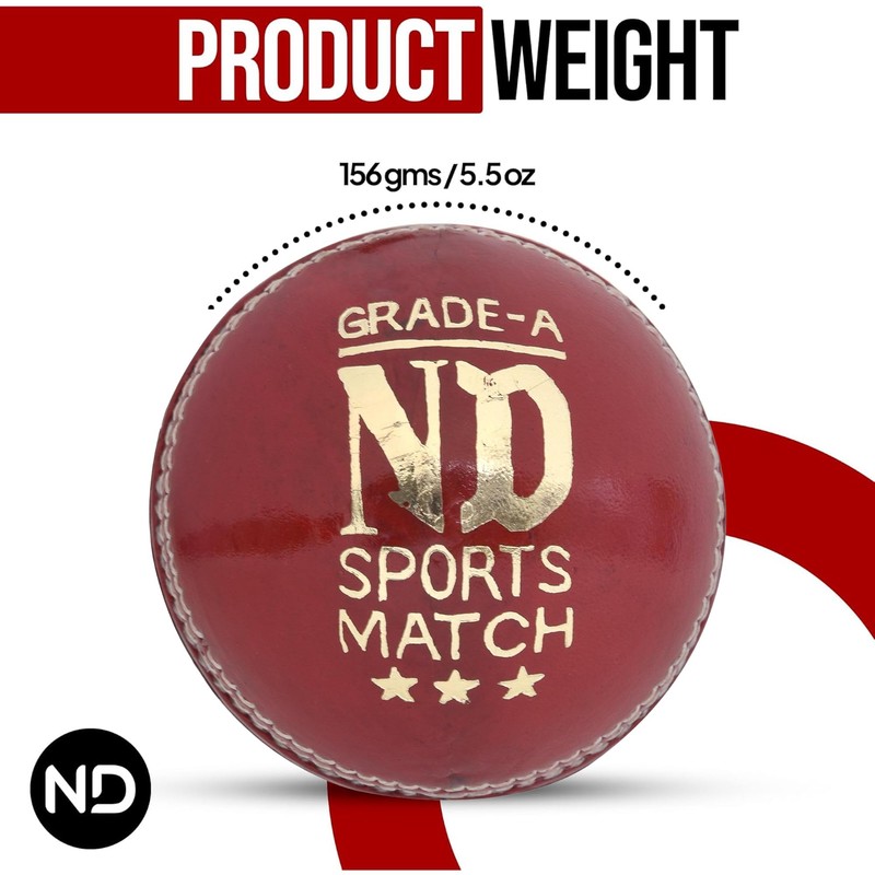 ND Sports Premium Grade Leather Cricket Ball – Ideal for
