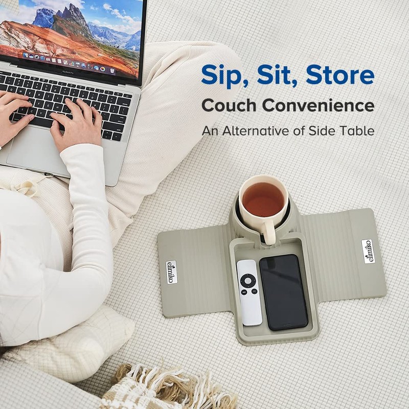 Couch Cup Holder Tray, Elimiko Silicone Sofa Drink Holder with