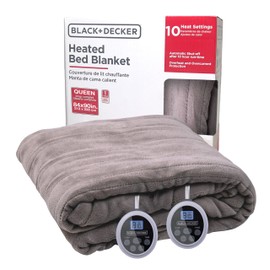 BLACK+DECKER Heated Blanket Electric Queen, Micro Plush Electric Blanket, Heating Blanket with 10 Heating Levels, 10H Timer, Auto Shutoff, Dual Zone Heating, Fast Heating (84x90 inches, Grey)