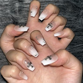 White Pure Handmade Nail Tips - Middle Coffin / 화이트 퓨어 수제네일팁 - 미들코핀