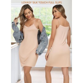 Women's Full Slips Soft Slinky Petticoat Ladies Nightdress Basic Underskirt for Women with Adjustable Straps Size UK 6-24,Beige,XXL