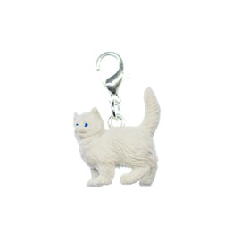 Miniblings Cat Kitten Persian Cat Charm Rubber White Persian – Handmade Fashion Jewellery I Silver Plated Pendant Charm Bracelet – Pendant for Bracelet, Rubber Metal