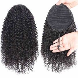 Seelaak Kinky Curly Human Hair Drawstring Ponytail Extension for Black Women Long Inch 26 inches10A Brazilian Kinky Curly Clip in Ponytail Extension Human Hair Pieces Natural Color (1B# 26 Inch)