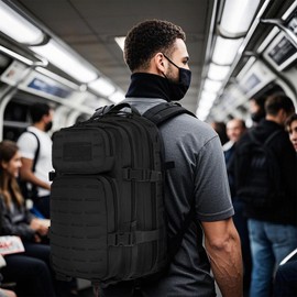 Military Tactical Backpack for Men 35L Small Molle System Water Resistant 3 Day Survival Assault Pack for Bug Out Bag Rucksack Travel Hiking Camping Gym Range Trekking Hunting Sport Work (Black)