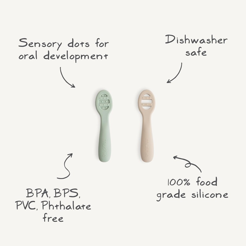 mushie Silicone First Feeding Baby Spoons | 2 Pack (Blush/Shifting