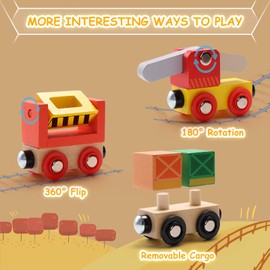 SainSmart Jr. Wooden Train Set 12 PCS - Train Toys with Storage Box, Magnetic Toy Trains Compatible with All Major Brands, Gift for Toddlers, Boys and Girls Aged 3+