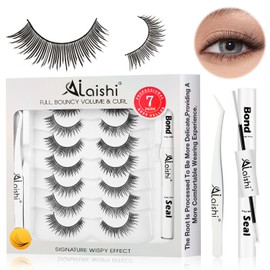 AILAISHI Cat Eye Eyelash Strips, 7 Pairs of Fake Eyelashes with Bond, Seal and Tweezers, Thin Band Waterproof - For a Lifted Look