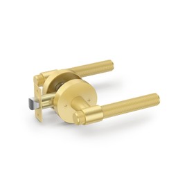 Asidrama 1 Pack Passage Gold Knurled Door Handles, Door Lever with Door Knobs Indoor for Bedroom or Bathroom, Heavy Duty Brushed Gold Door Handles Interior with Locks for Left Right Sided Doors