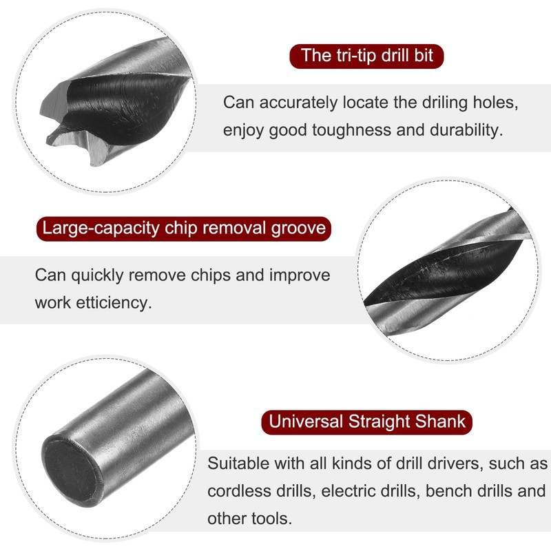 sourcing map Brad Point Drill Bits 11mm(28/64") Dia Straight Round
