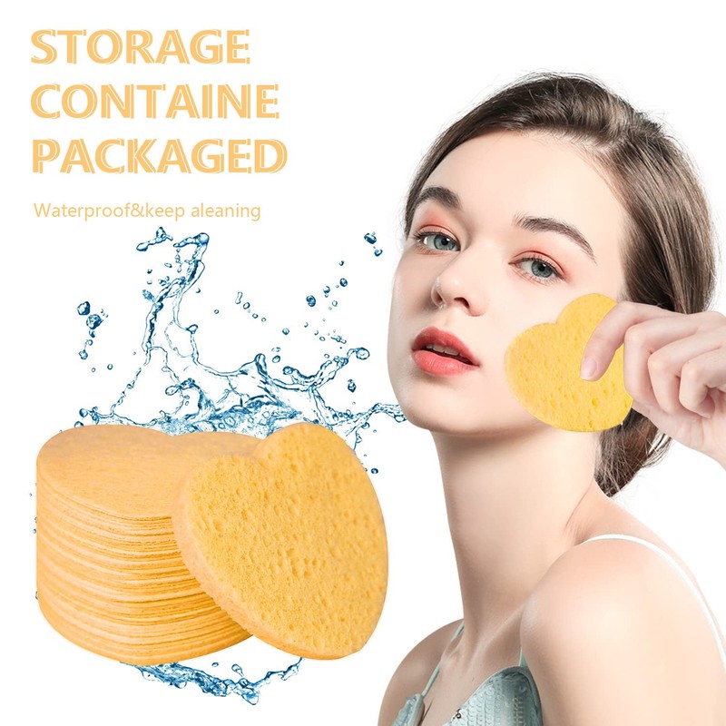 50-Count Facial Sponges Compressed Natural Cellulose Sponge Spunspon Heart Shape