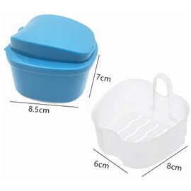Orthodontic Dental Retainer Box Denture Clean Case False Teeth Storage Tools with Filter Portable(Light Blue)