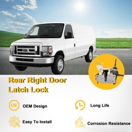 Rear Door Latch Assembly with Cable & Rod Door Latch Compatible with Ford 1992-2019 E150 E250 E350 Rear Right Door Latch Lock Assembly Replaces OE#8C2Z-15431A02-C 6C2Z-15431A02-AA