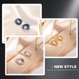 GGUFAY 4 Pairs Men's Earrings Stainless Steel Men's Earrings Black Titanium Punk Earrings Cross Piercing Stud Earrings Round Cool Stud Earrings Hoop Earrings for Men Boys, Stainless Steel