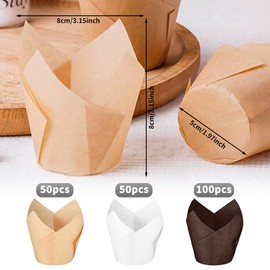 Tulip Muffin Paper Cups, 200 Pieces Muffin Paper Cups, Cupcake Moulds Paper, Cupcake Baking Cups, Baking Cups Paper for Wedding Birthday Communion Party 8 x 8 x 5 cm 3 Colours
