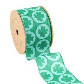 LaRibbons St Patricks Day Ribbon 2.5 Inch x 10 Yards, Green Shamrock Ribbon Wired for Crafts Wreath Bow Gift Wrapping DIY Decoration
