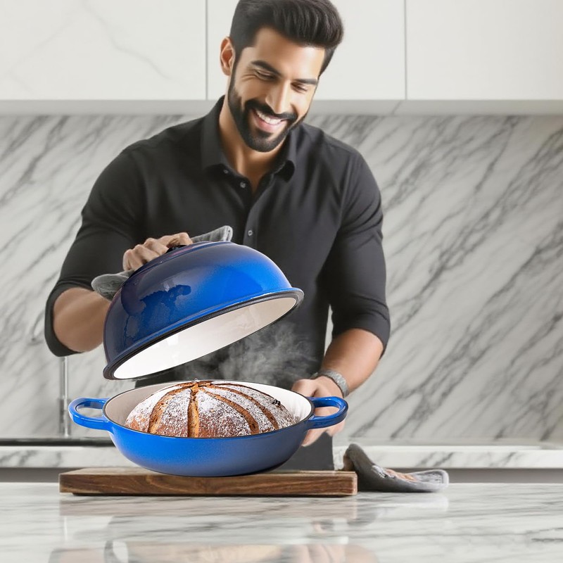 Blue Enamel Cast Iron Bread Pan - Healthy & Safe,