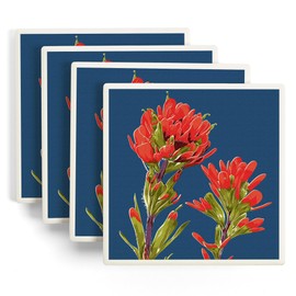 Indian Paintbrush, Letterpress (Absorbent Ceramic Coasters Set of 4 Matching Images, Cork Back, Kitchen Table Decor)