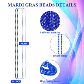 Norbiariz 12PCS Mardi Gras Beads Blue Bead Necklace Parade Throws for Mardi Gras Christmas Pirate Baby Shower Carnival Birthday Party Supplies Decor Women Men