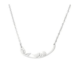 Caiyao Three Birds on Branch Pendant Necklace Polish Cute Little Bird Animal Necklace for Women(Necklace Silver)