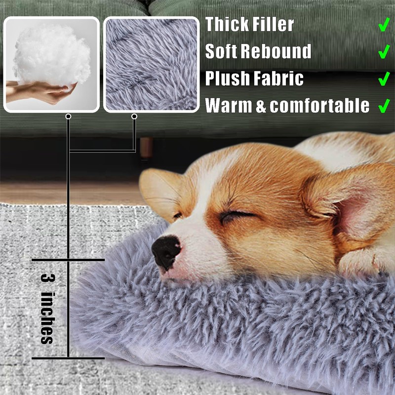Machine Washable Dog Bed, Deluxe Plush Dog Crate Pad and