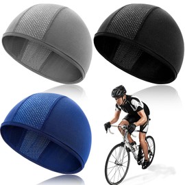 Brateuanoii Pack of 3 Soft Comfortable Sports Skull Cap, Underhelmet Hat, UV Protection Cycling Cap, Men's Lightweight Quick-Drying, Breathable Running Hat (Head Circumference 44-64 cm), Black, Grey,