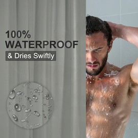 W SINWEDA Cortina Baño, Cortinas de Ducha/Bañera 180X180 cm, Impermeable, Antimoho, Antibacteriano,con 12 Ganchos de Acero | Accesorios de baño,Ducha (Gris)